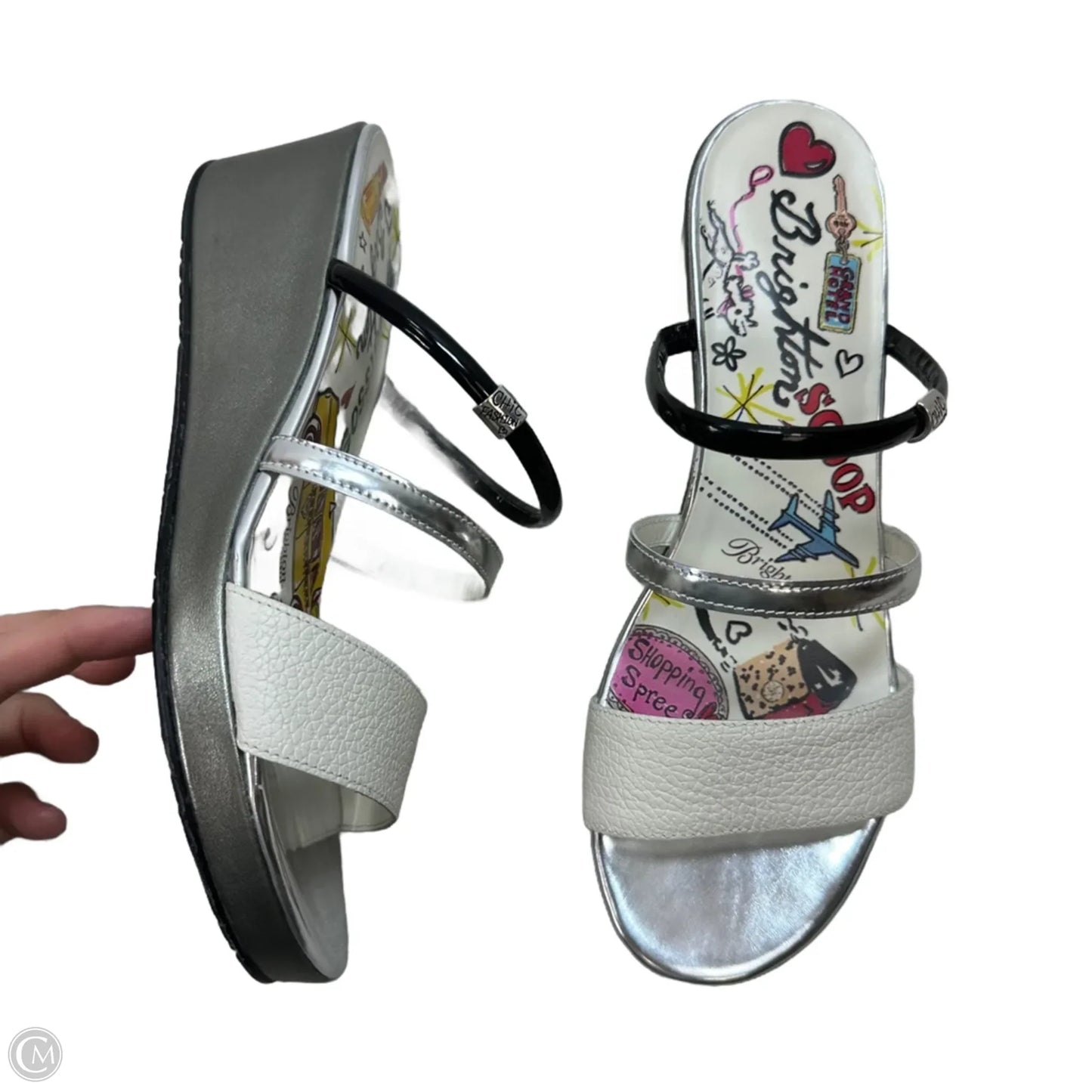 Sandals Heels Wedge By Brighton In Silver, Size: 8