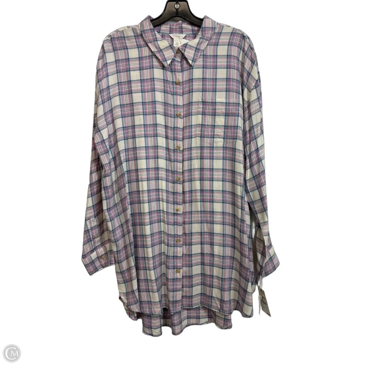 Top Long Sleeve By Caslon In Plaid Pattern, Size: L