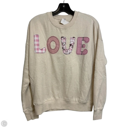 LOVE Sweatshirt Crewneck By Clothes Mentor In Ivory, Size: S