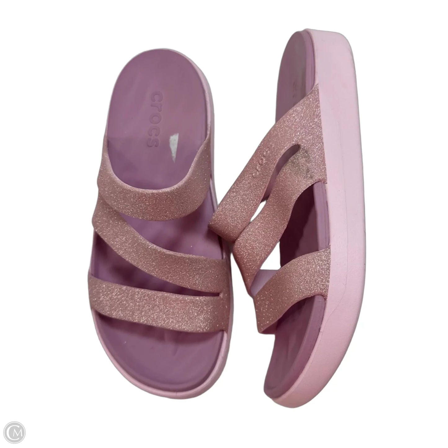 Sandals Flats By Crocs In Pink, Size: 6