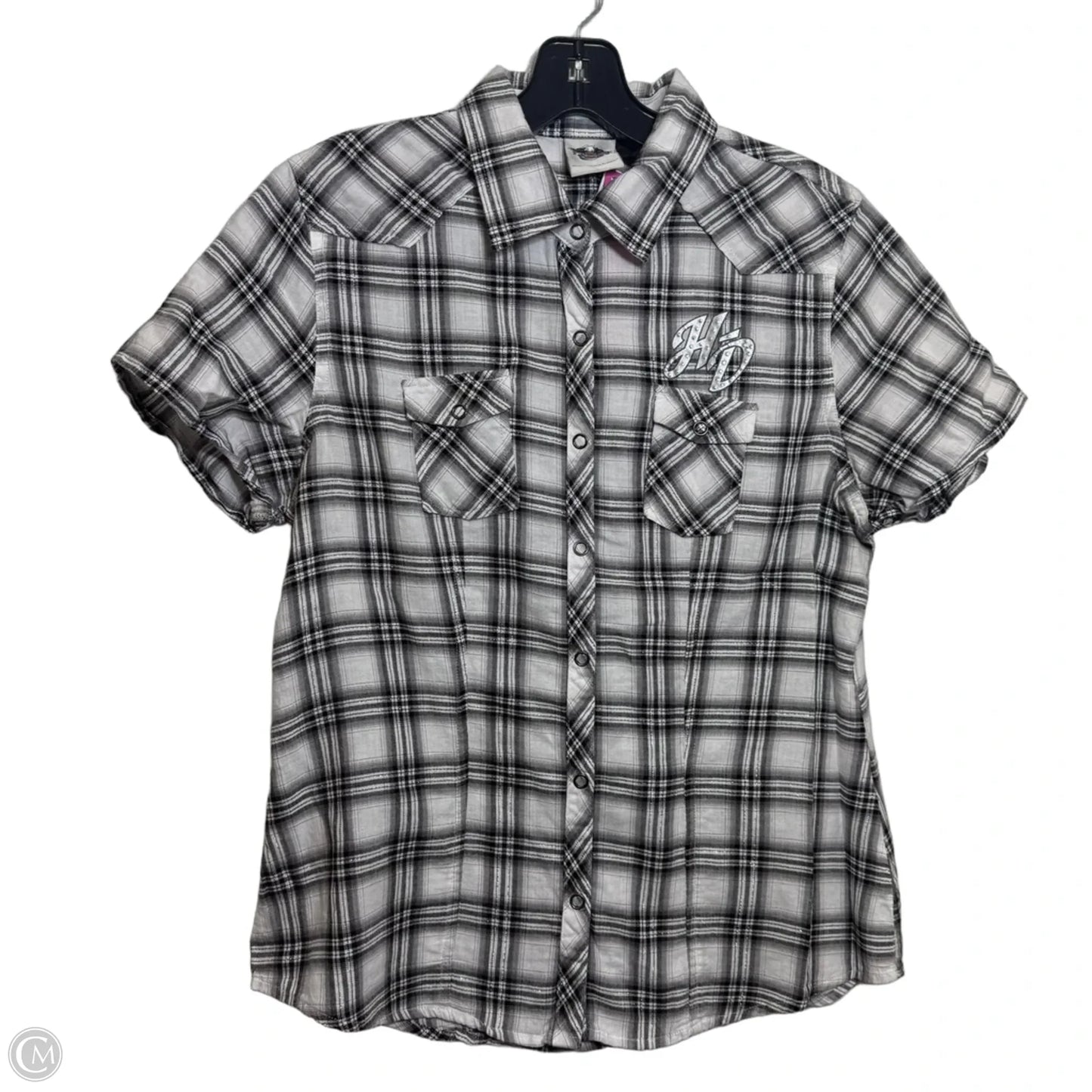 Top Short Sleeve By Harley Davidson In Plaid Pattern, Size: M