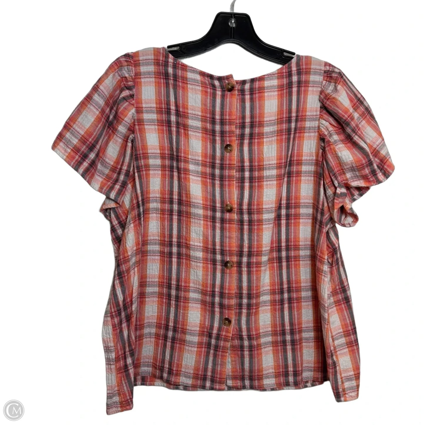 Top Short Sleeve By Loft In Plaid Pattern, Size: L