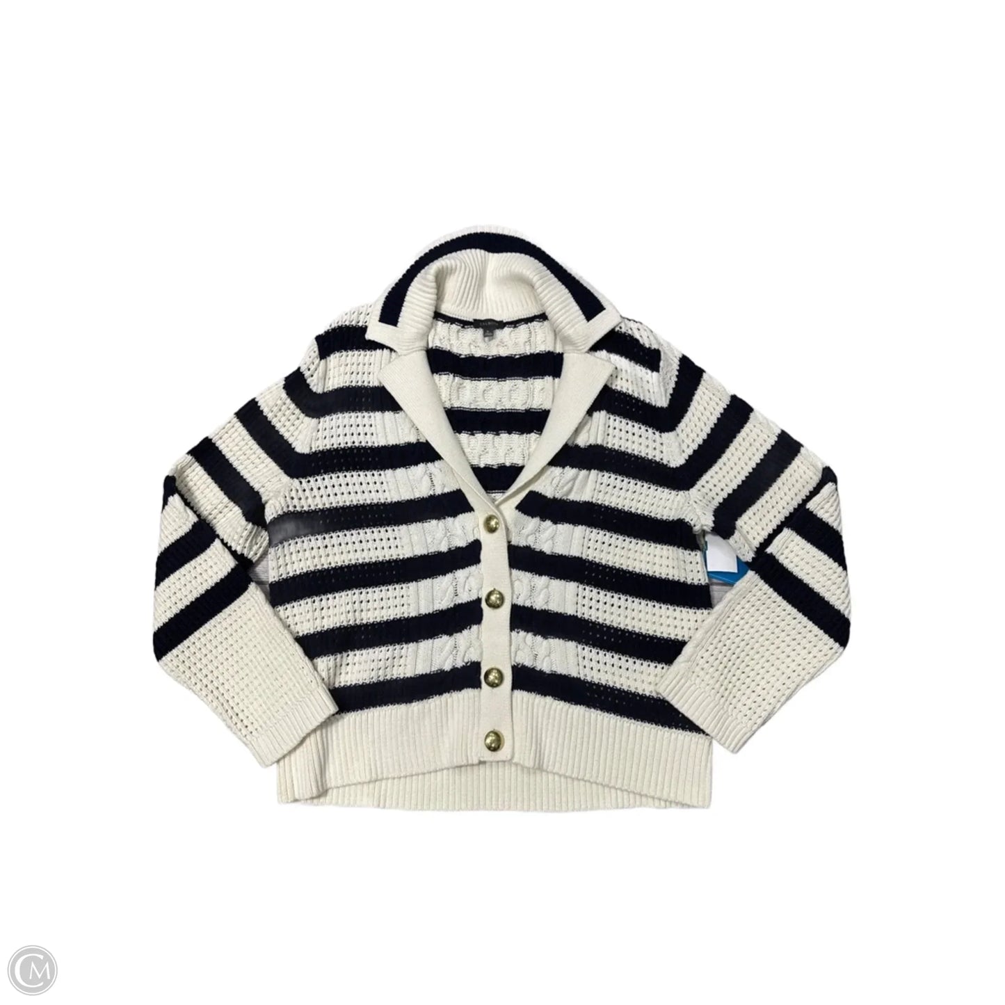 Sweater Cardigan By Talbots In Striped Pattern, Size: Xl