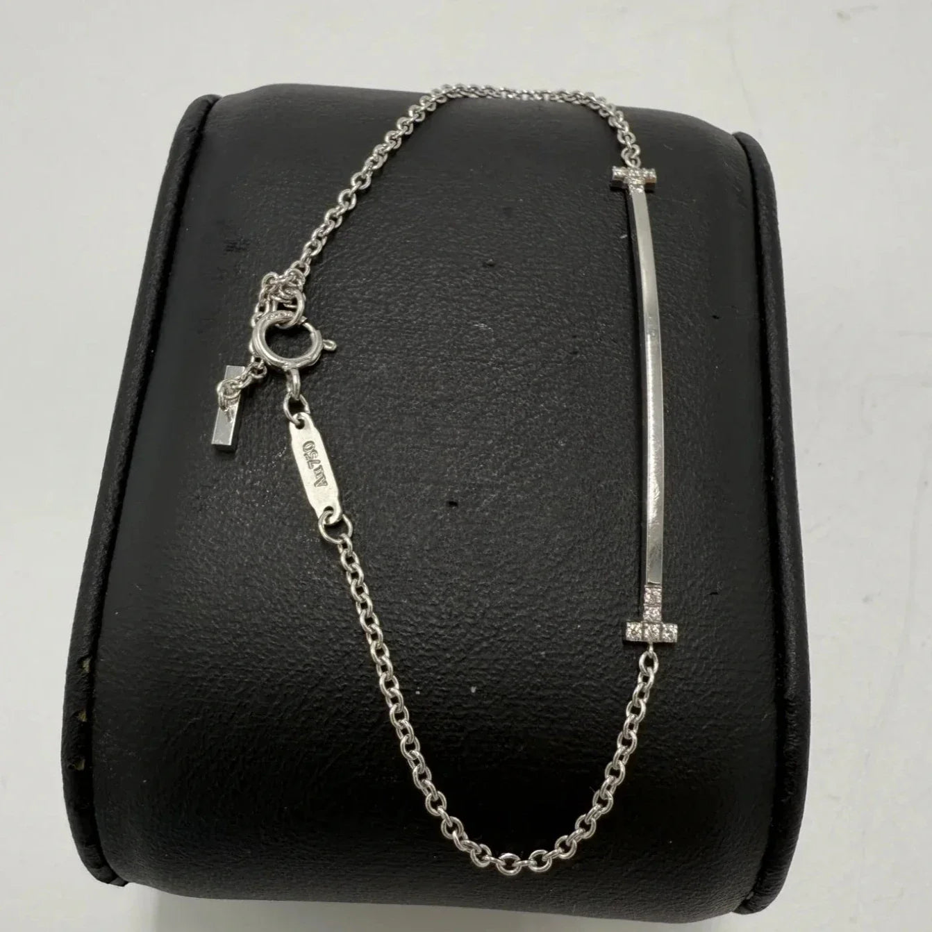 Tiffany & Company 18K T Smile w/ Diamonds Luxury Bracelet, Size:  6.25”