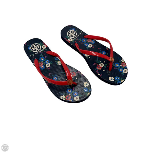 Sandals / Fl9ip Flops Designer By Tory Burch In Floral Print, Size: 8