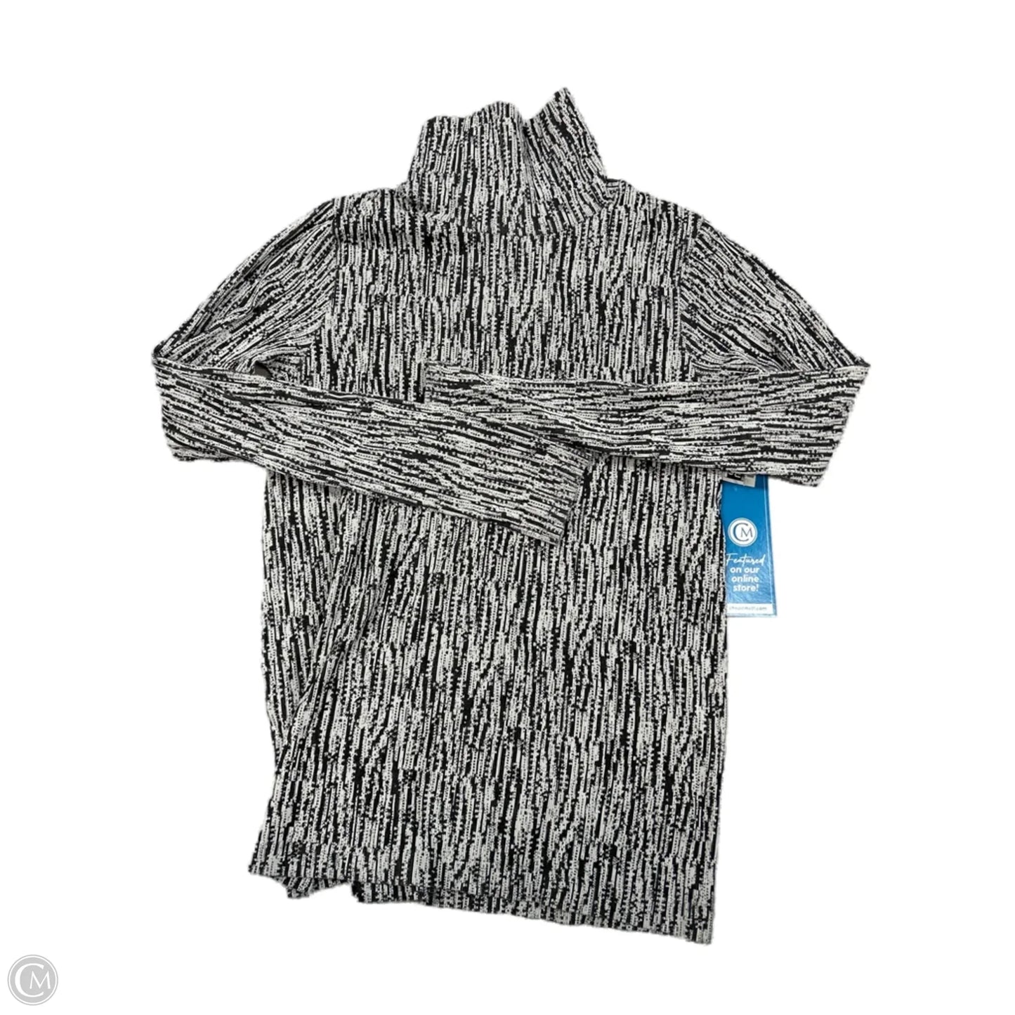 Athletic Top Long Sleeve Collar By Athleta In Black & White, Size: L