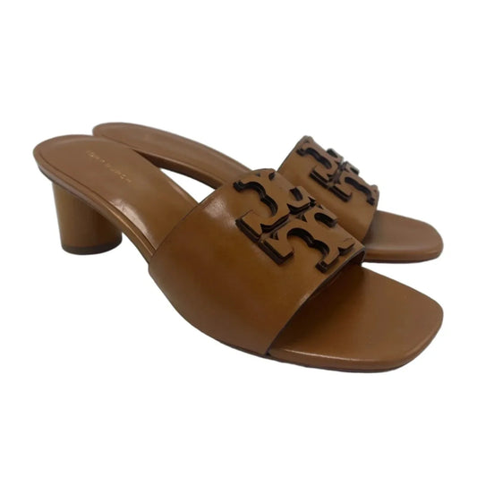 Tory Burch Ines Leather Logo Designer Shoes In Tan, Size: 7