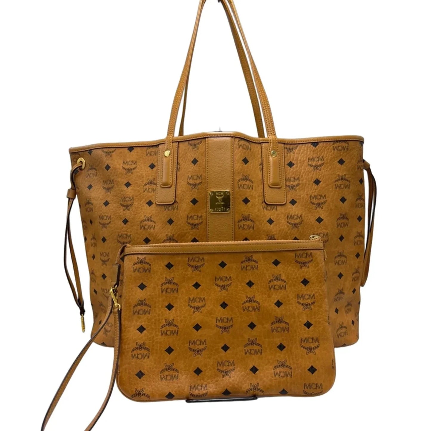 MCM Visetos Liz Reversible Shopper Tote + Pouchette Luxury Handbag