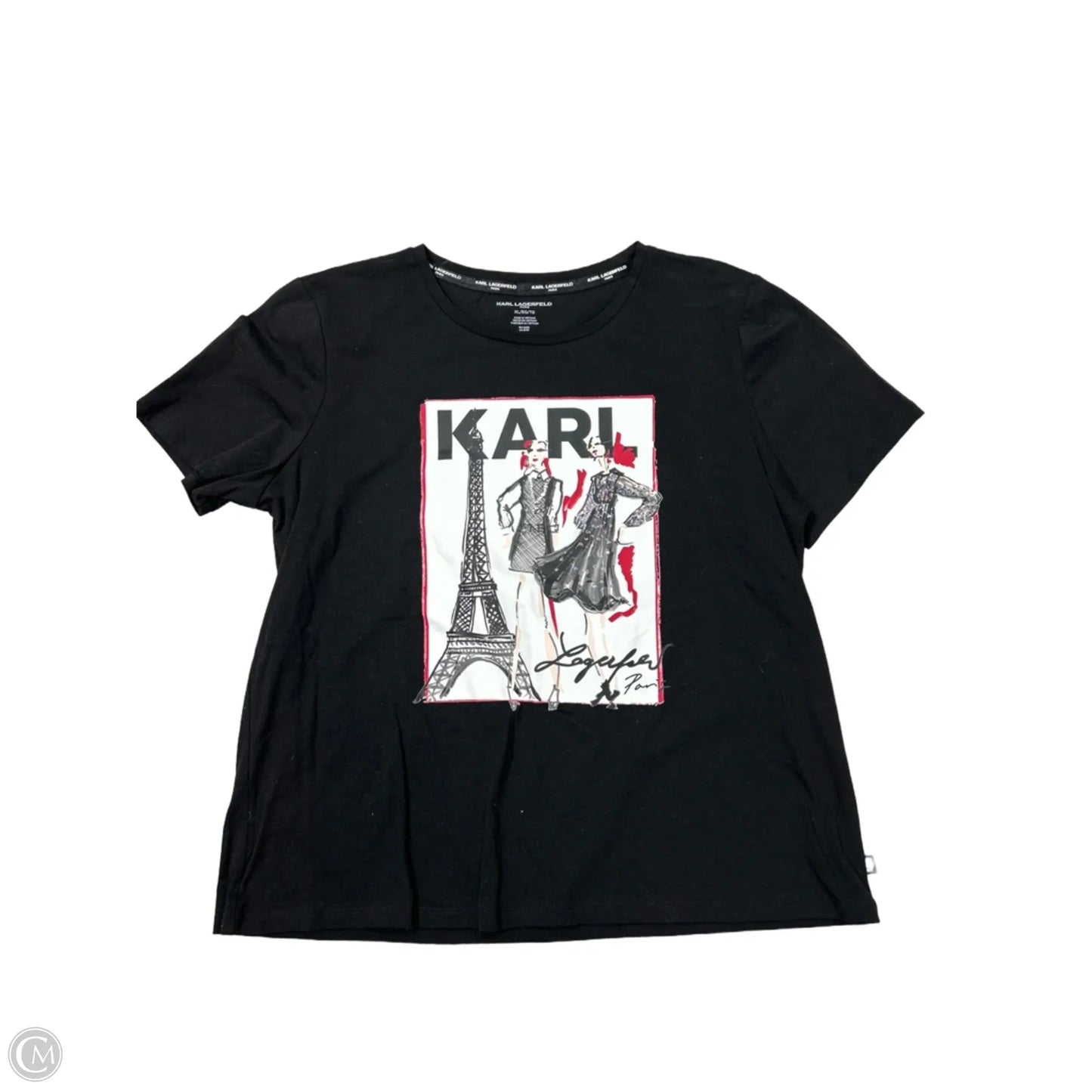 Top Short Sleeve Designer By Karl Lagerfeld In Black, Size: Xl