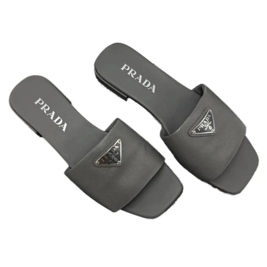 Prada Saffiano Logo Luxury Designer Slides, Size: 8