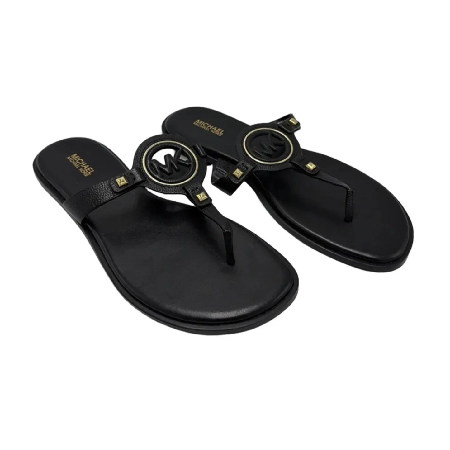 Like New! Sandals Designer By Michael Kors In Black & Gold, Size: 9