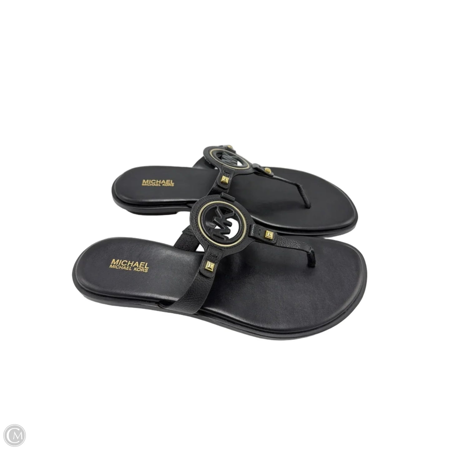 Like New! Sandals Designer By Michael Kors In Black & Gold, Size: 9
