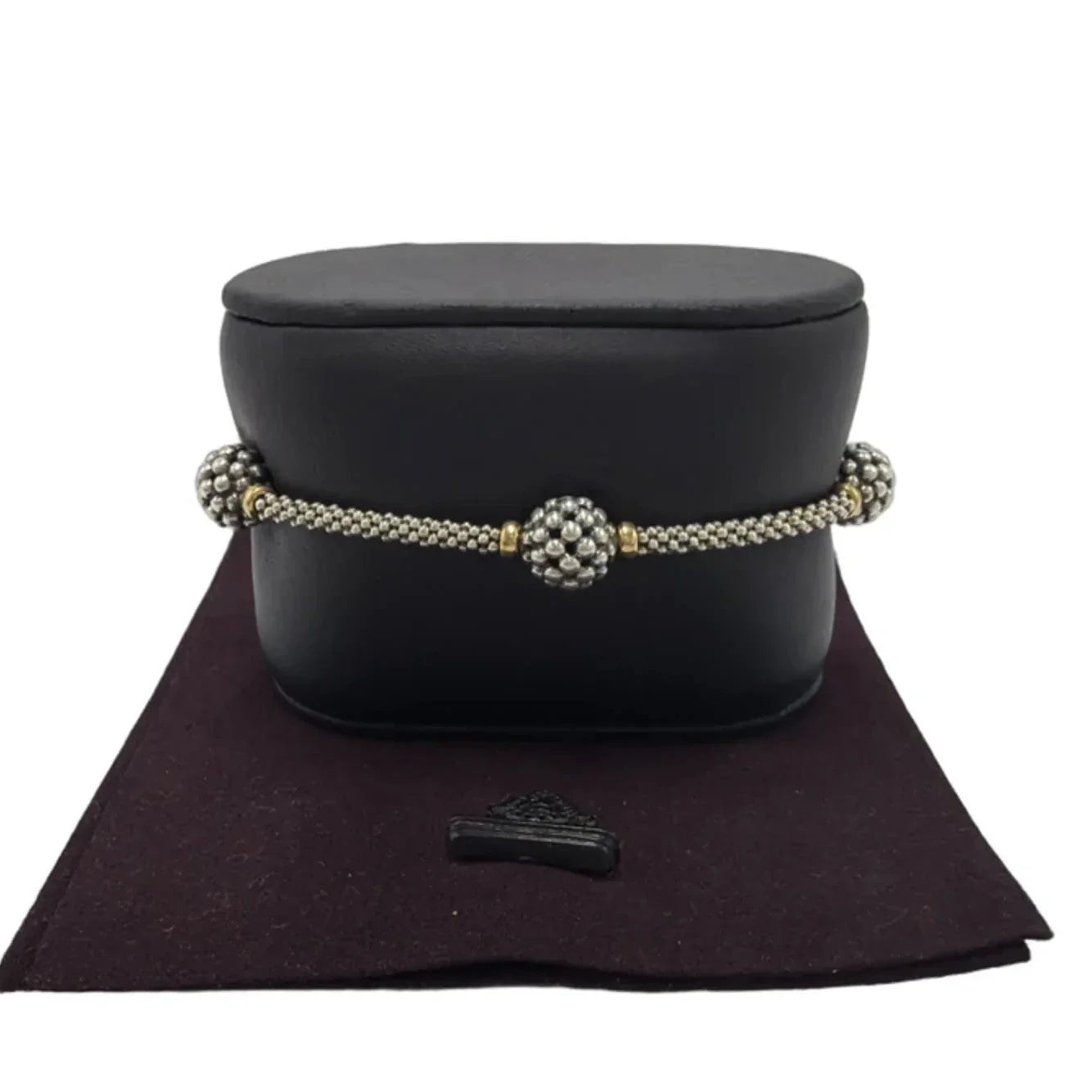 Lagos Three Station Caviar 18K & 925 Silver Designer Bracelet