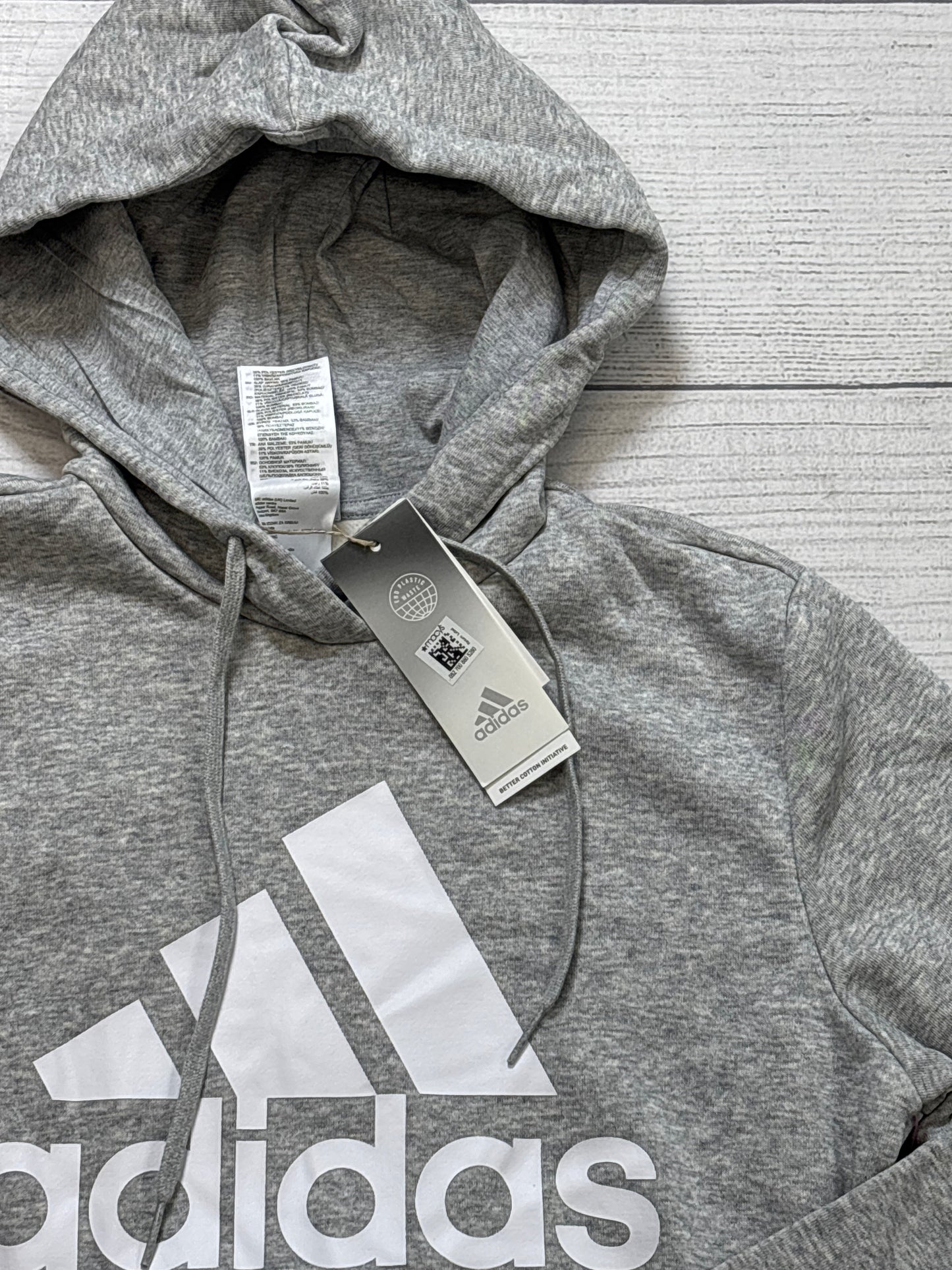 Athletic Sweatshirt Hoodie By Adidas In Grey, Size: M