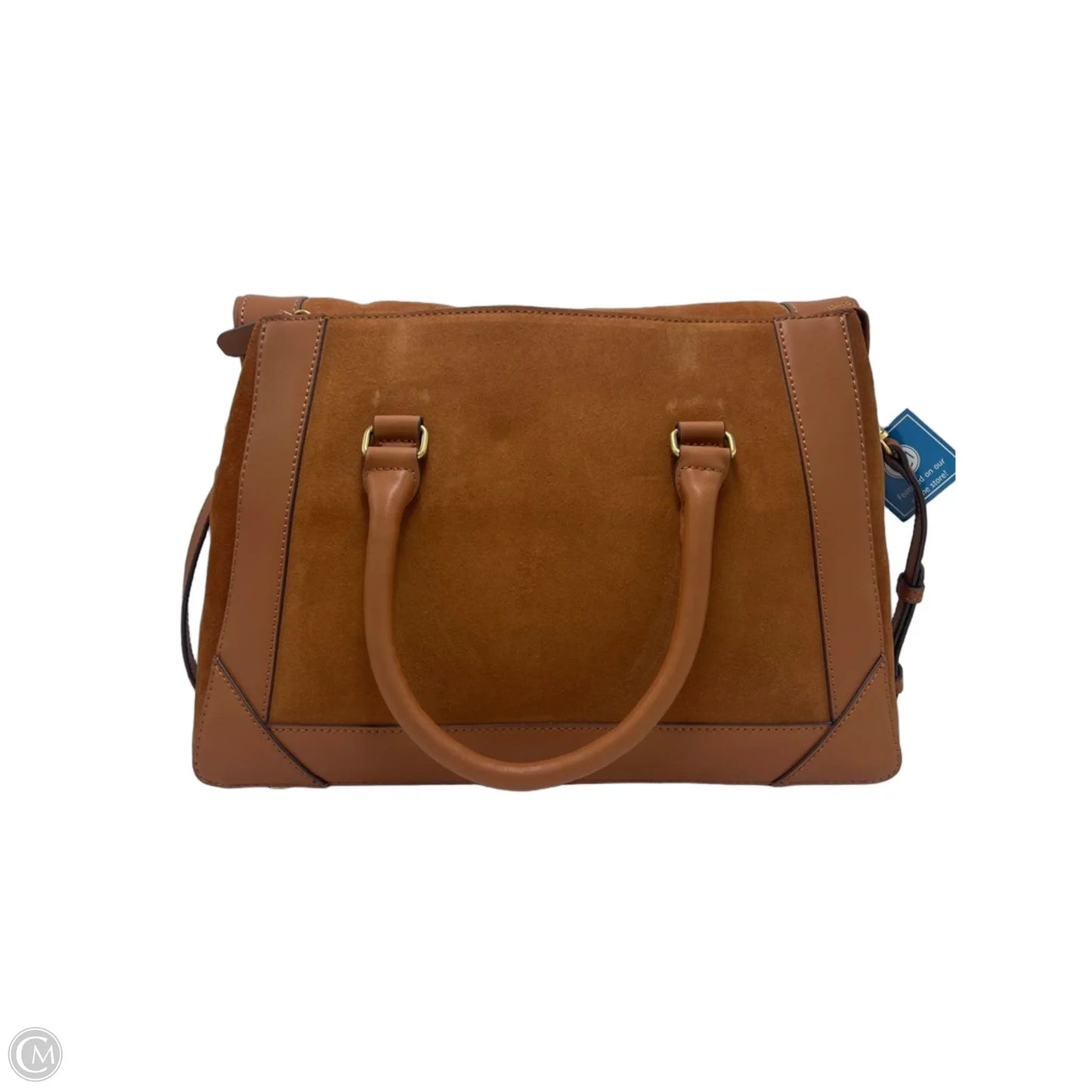 India Hicks Cognac Suede & Leather Designer Satchel Handbag