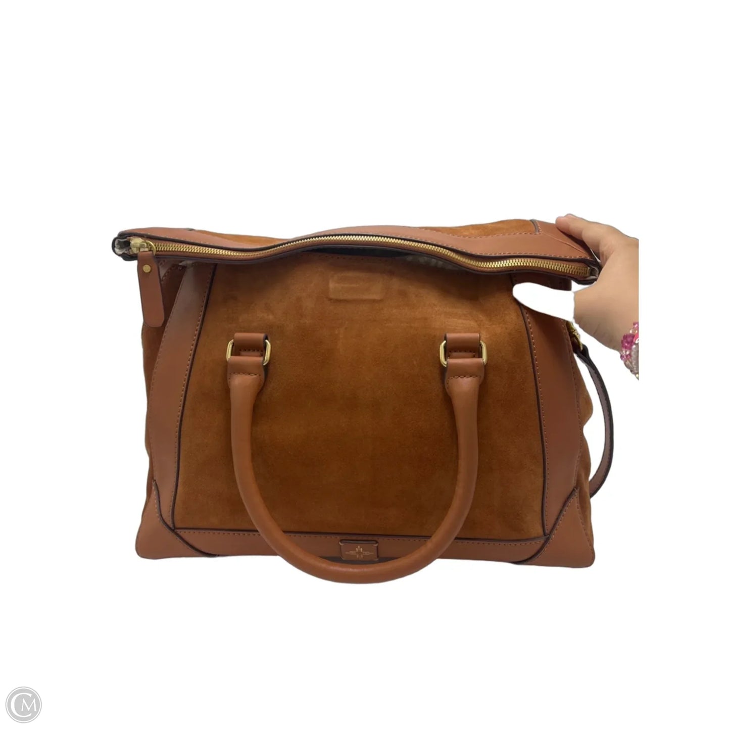 India Hicks Cognac Suede & Leather Designer Satchel Handbag