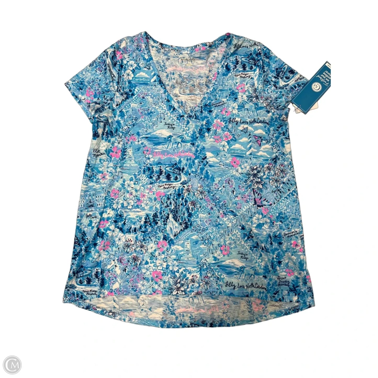 Top Short Sleeve Designer By Lilly Pulitzer In Blue, Size: L