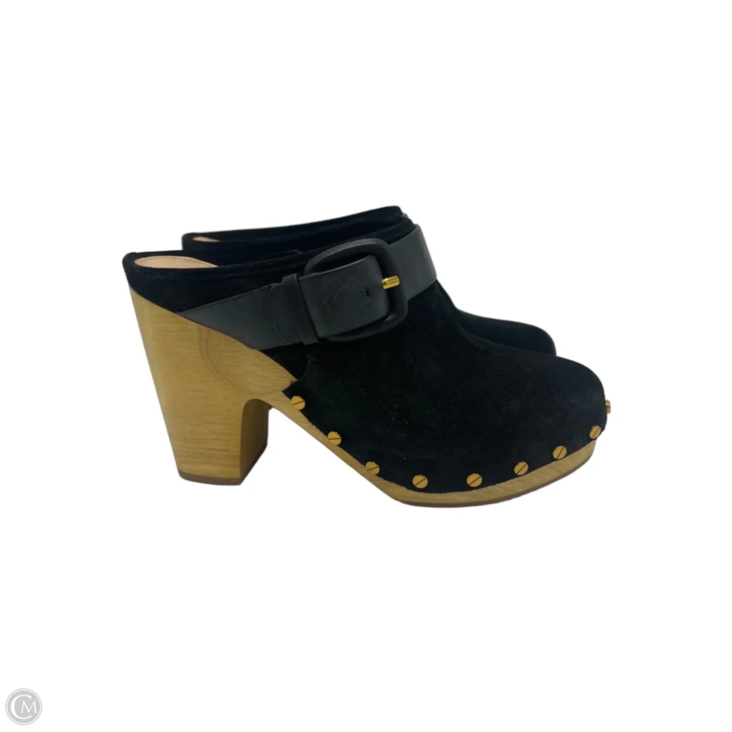 Shoes Heels Block By Veronica Beard In Black & Gold, Size: 7.5