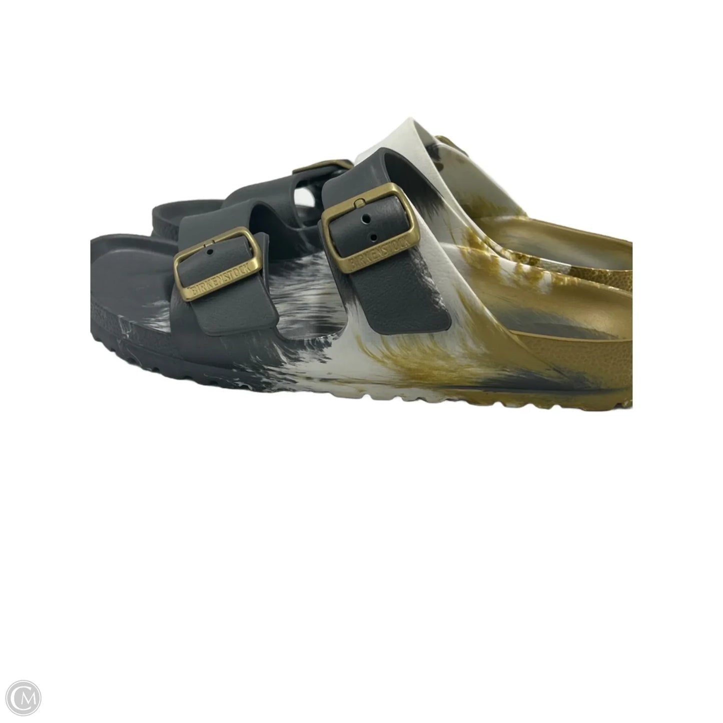 Shoes Flats By Birkenstock In Gold & Grey, Size: 10