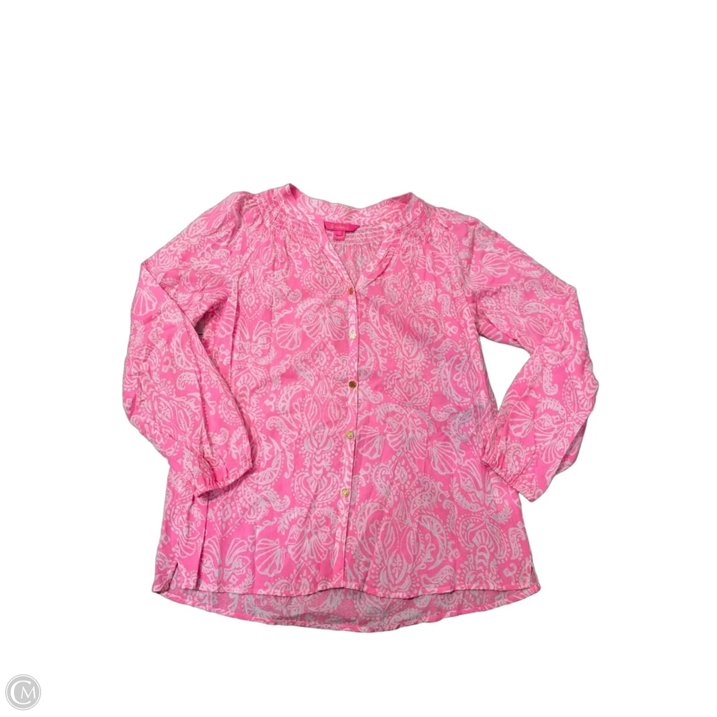 Top Long Sleeve Designer By Lilly Pulitzer In Pink & White, Size: Small