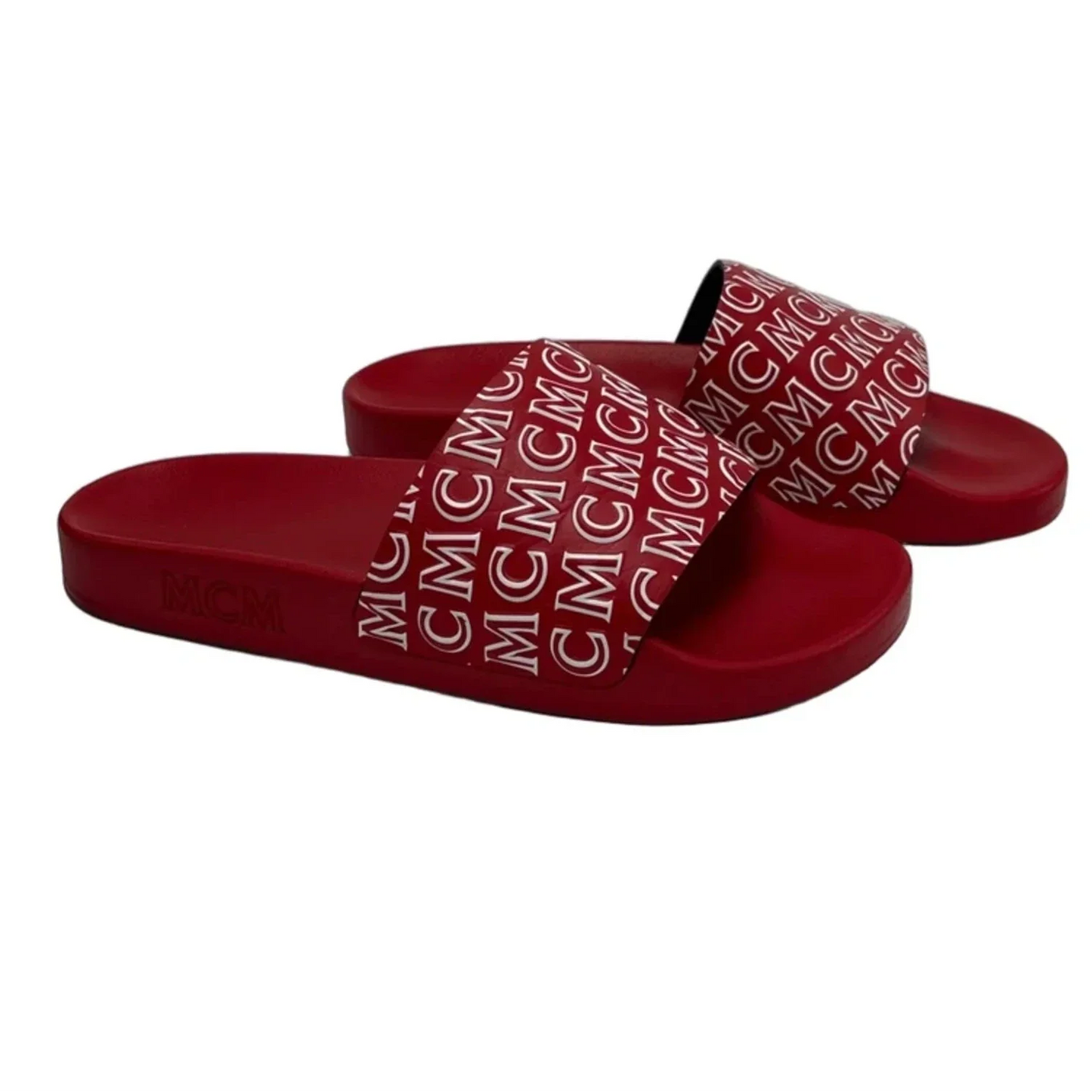 MCM Firefly Red Logo Print Luxury Sandals , Size: 7