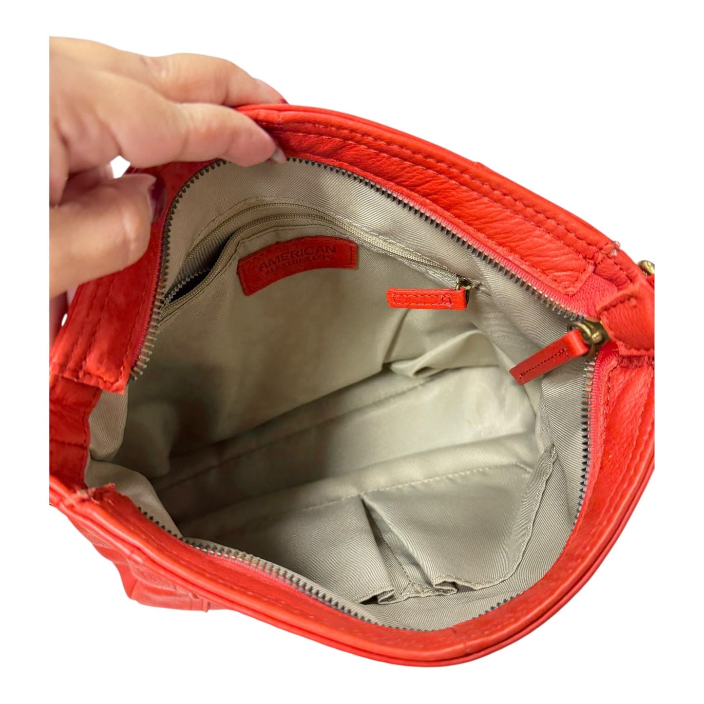 Handbag Leather By american leather In Red, Size:Medium