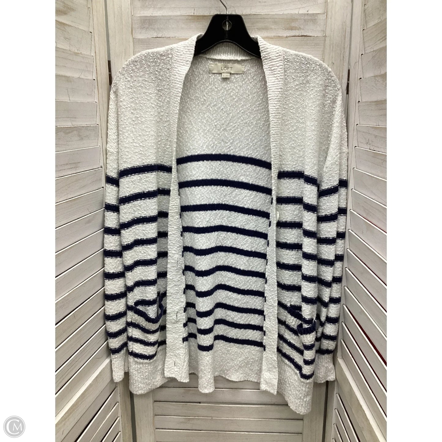 Sweater Cardigan By Loft In Striped Pattern, Size: Xs