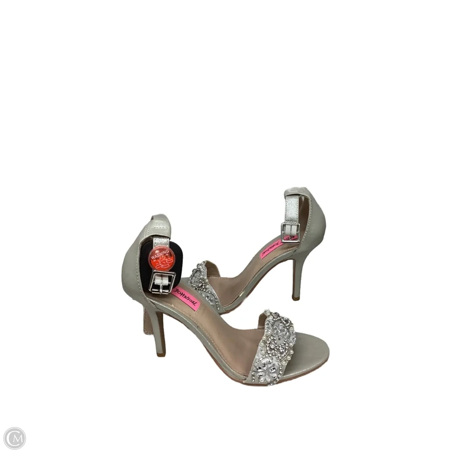 Sandals Heels Kitten By Betsey Johnson In Silver, Size: 6.5