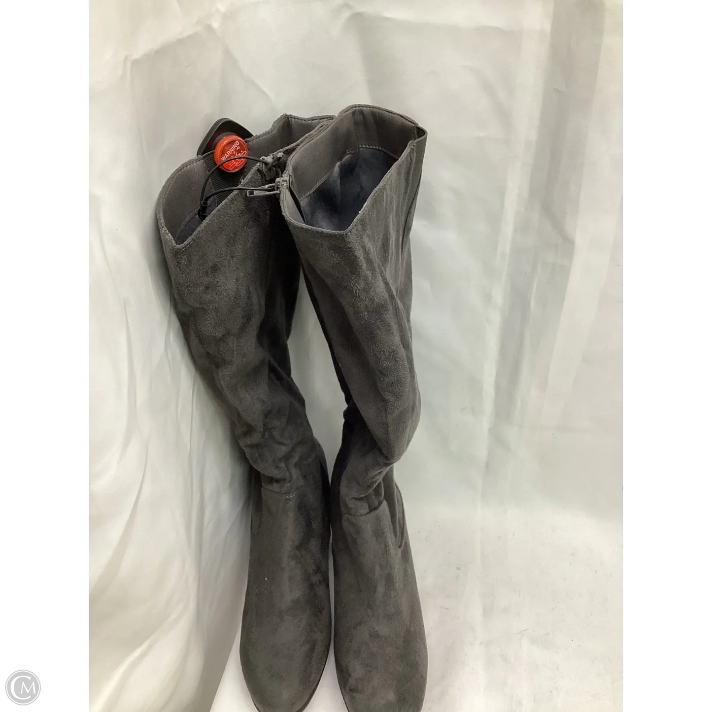 Boots Knee Heels By Clothes Mentor In Grey, Size: 10