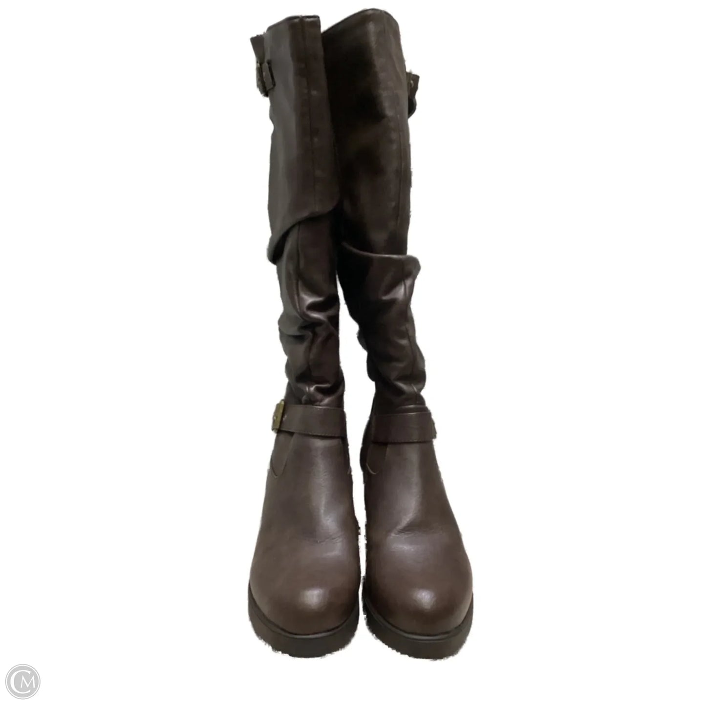 Boots Knee Heels By Clothes Mentor In Brown, Size: 8.5