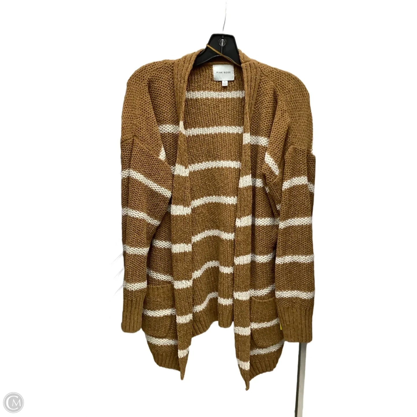 Cardigan By Pink Rose In Brown & White, Size: L