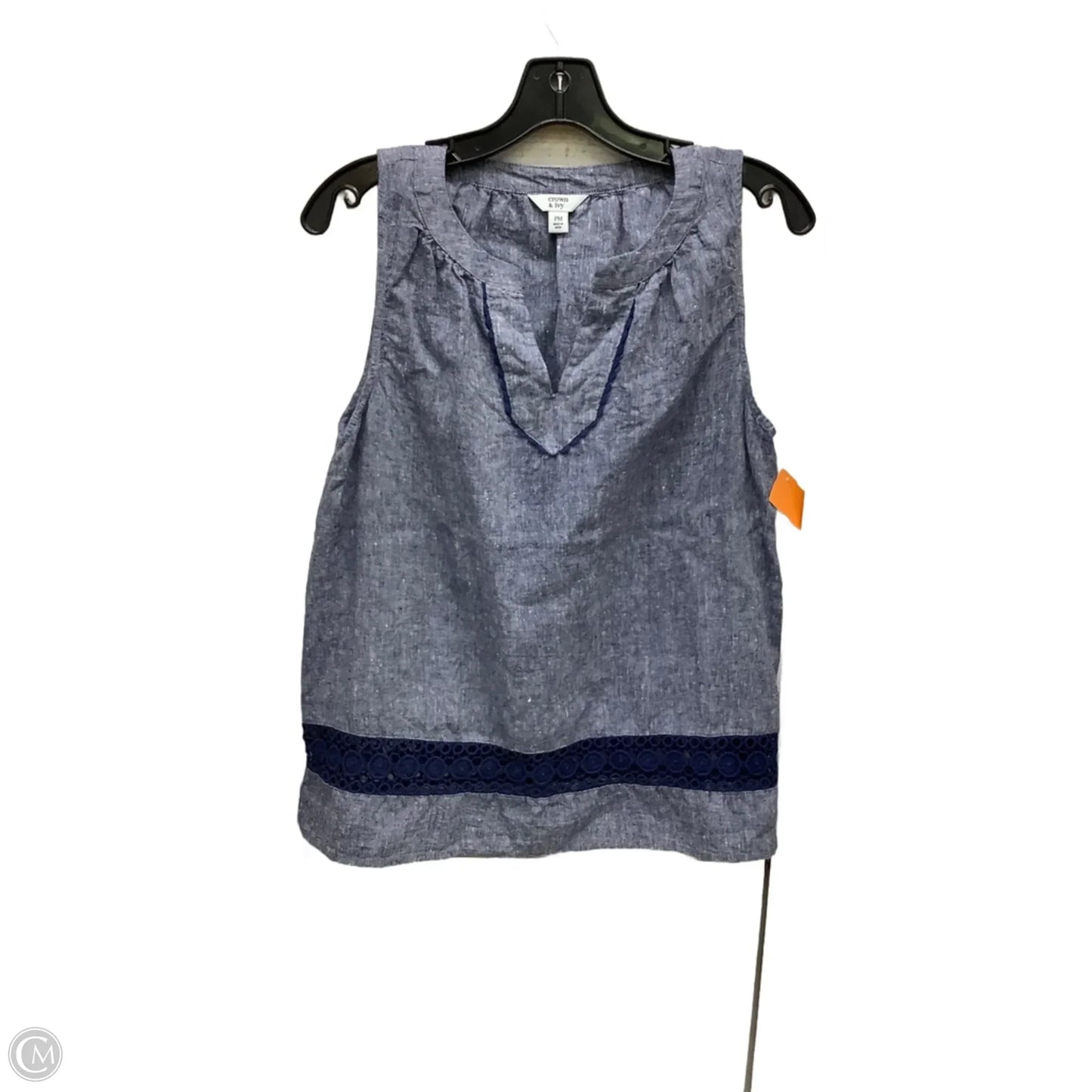 Top Sleeveless By Crown And Ivy In Blue Denim, Size: M