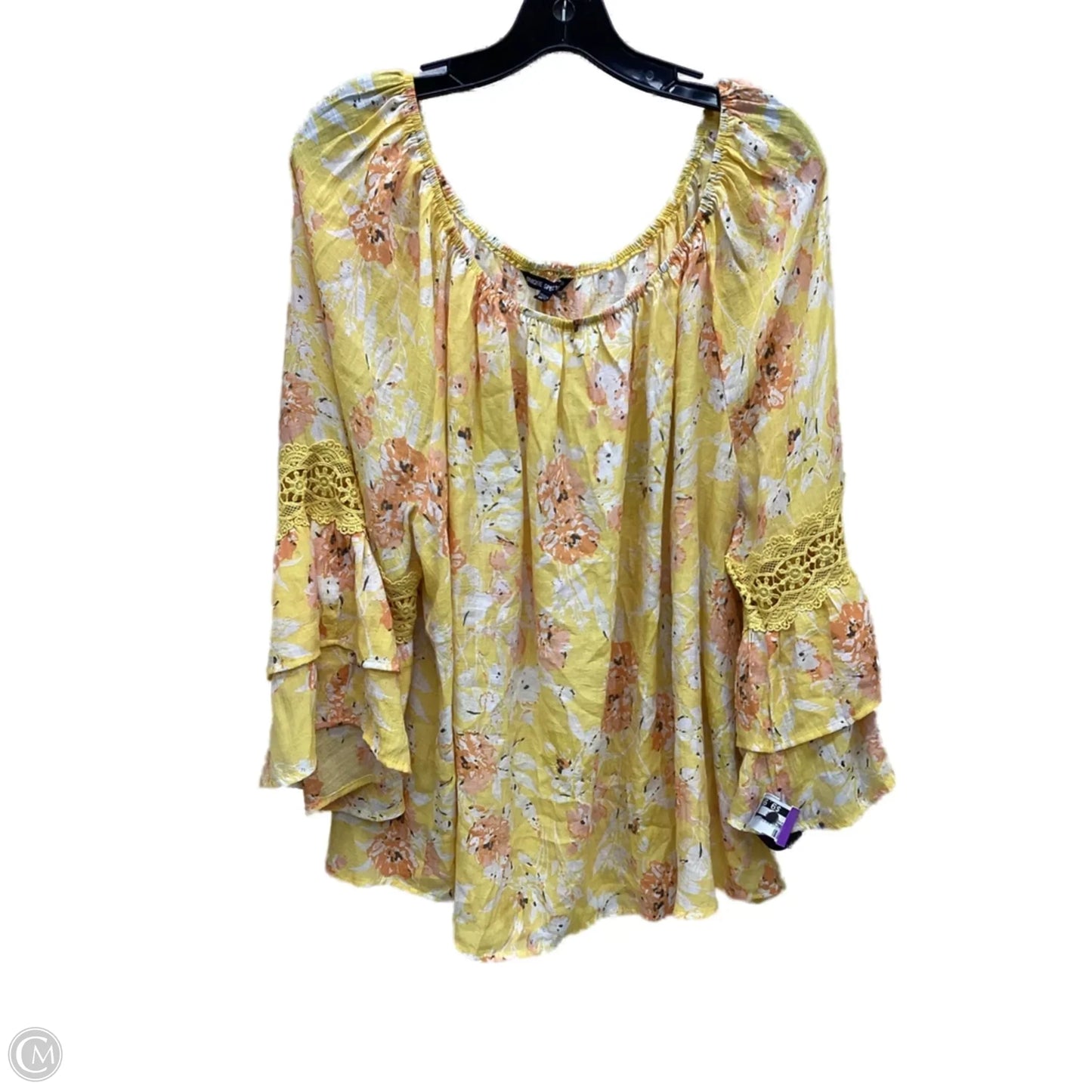 Top 3/4 Sleeve By Unique Spectrum In Yellow, Size: 3x
