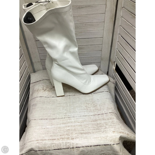 Boots Mid-calf Heels By Clothes Mentor In White, Size: 11