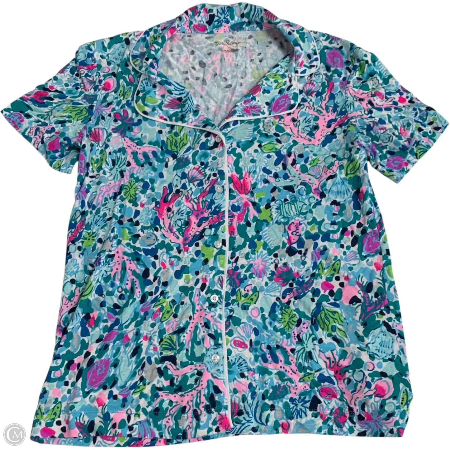 Top Short Sleeve Designer By Lilly Pulitzer In Blue, Size: S