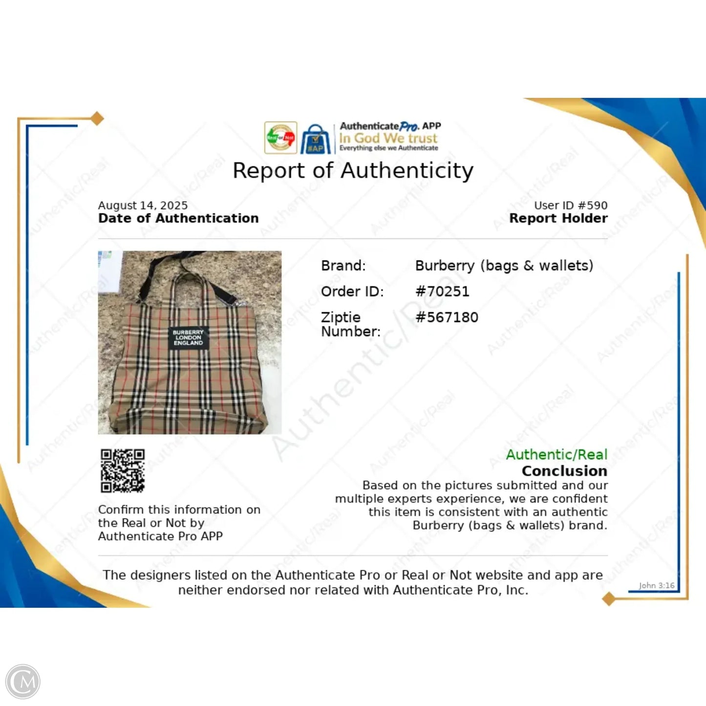 Tote Luxury Designer By Burberry, Size: Medium