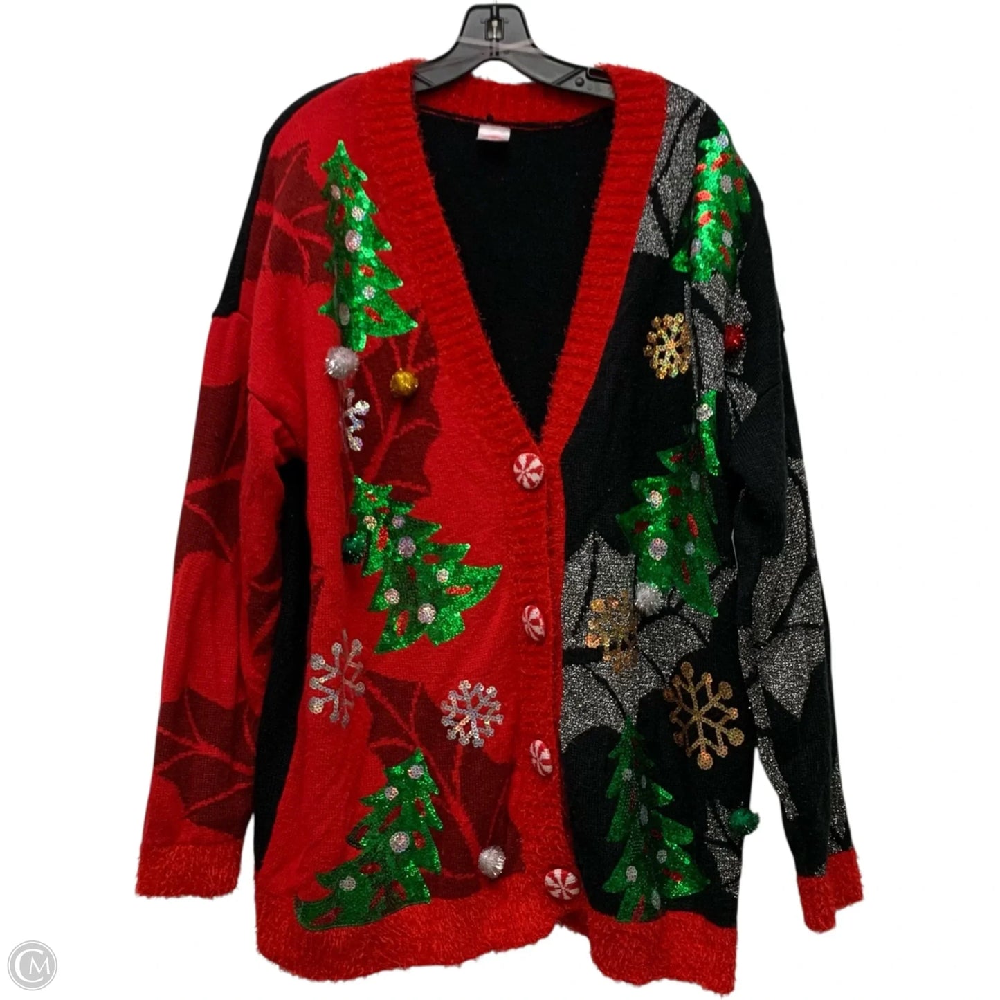 Sweater Cardigan By Holiday Time In Black & Red, Size: 2x