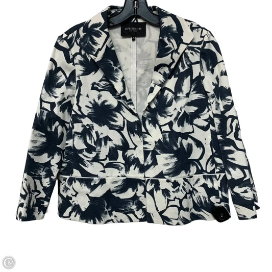 Blazer Designer By Lafayette 148 In Blue & White, Size: M