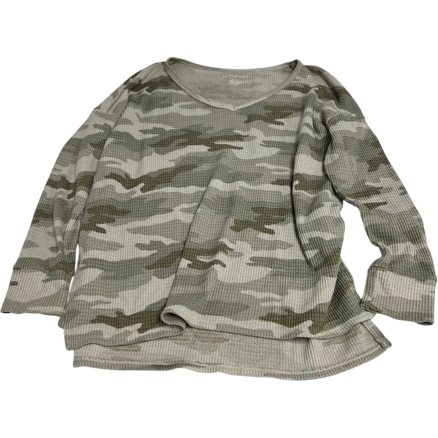 Top Long Sleeve By American Eagle In Camouflage Print, Size: S