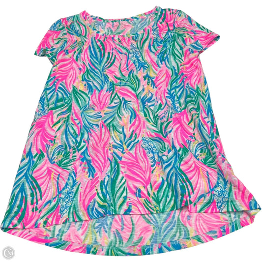 Top Short Sleeve Designer By Lilly Pulitzer In Blue & Pink, Size: S