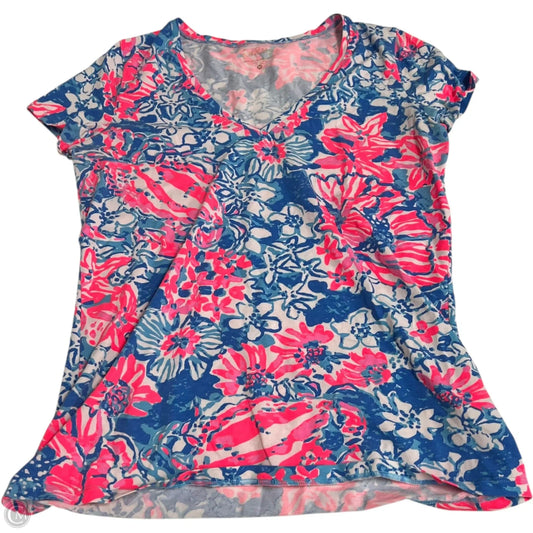 Top Short Sleeve Designer By Lilly Pulitzer In Blue & Pink, Size: M