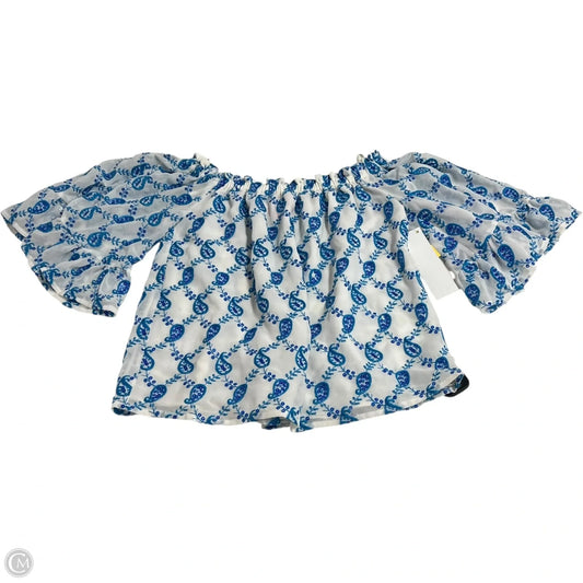 Top Short Sleeve Designer By Lilly Pulitzer In Blue & White, Size: Xxs