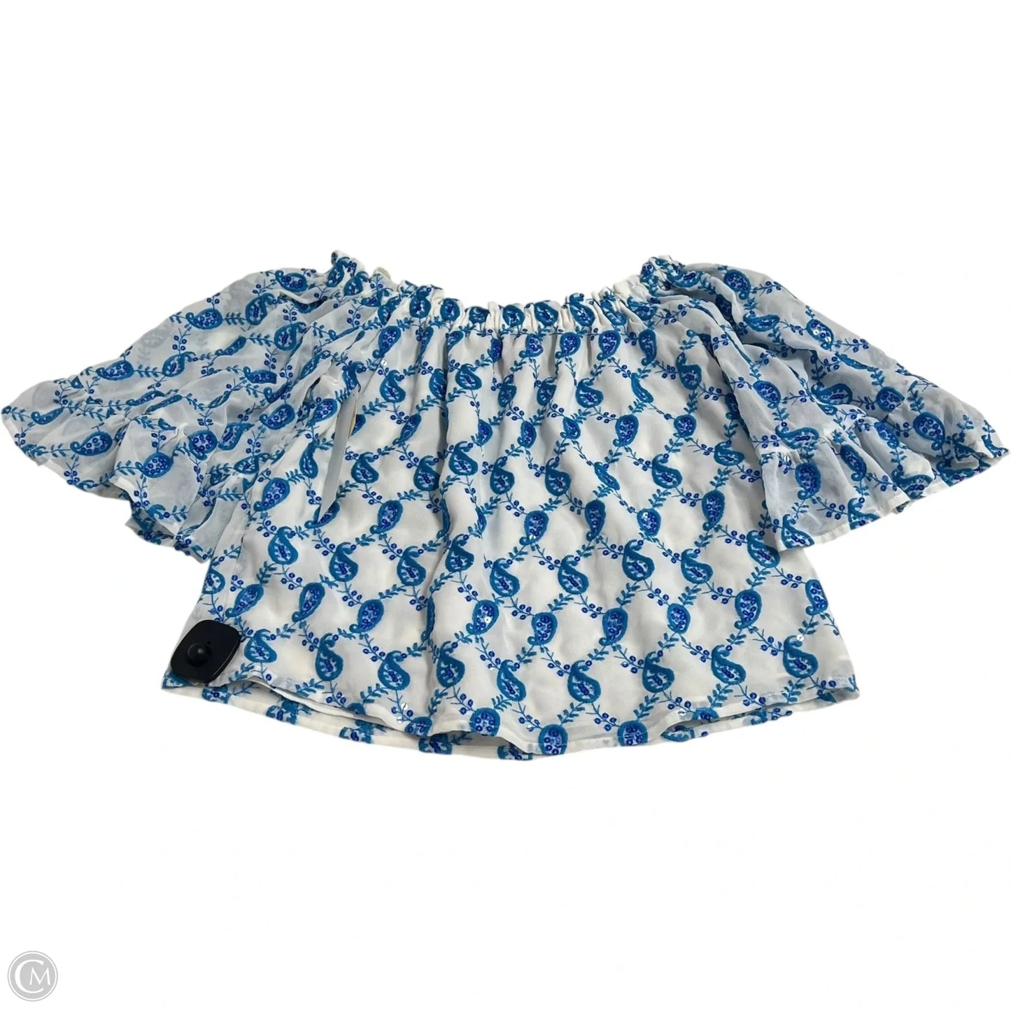 Top Short Sleeve Designer By Lilly Pulitzer In Blue & White, Size: Xxs