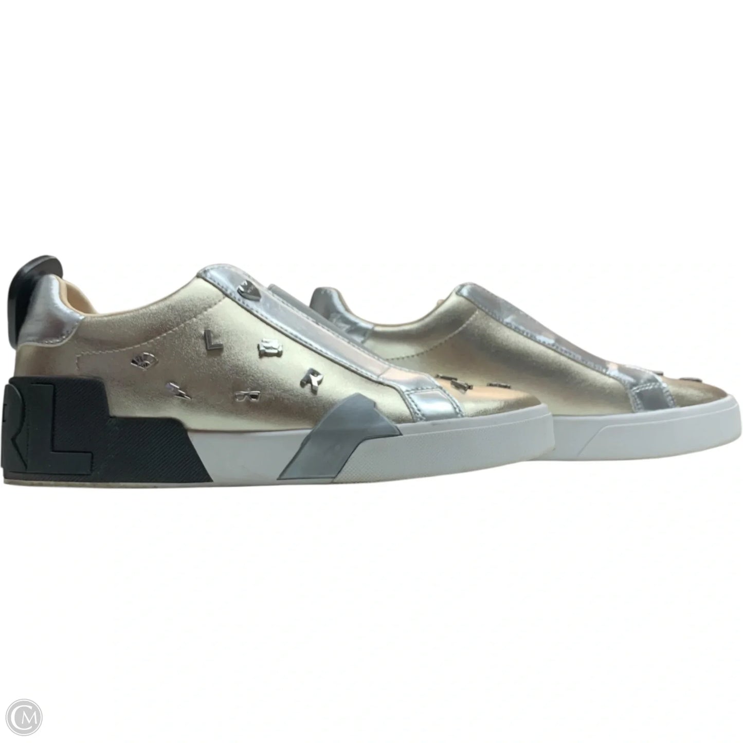 Shoes Designer By Karl Lagerfeld In Gold & Silver, Size: 8