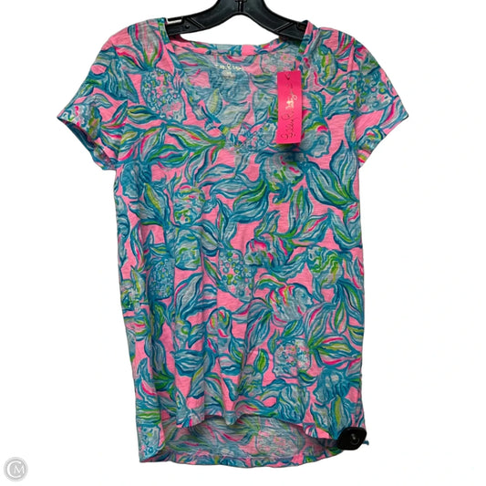 Top Short Sleeve Designer By Lilly Pulitzer In Blue & Pink, Size: Xs