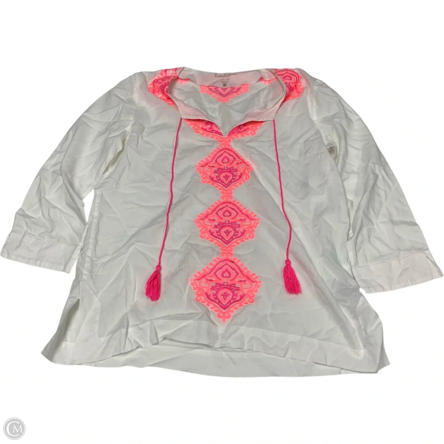 Top Long Sleeve Designer By Lilly Pulitzer In Pink & White, Size: M