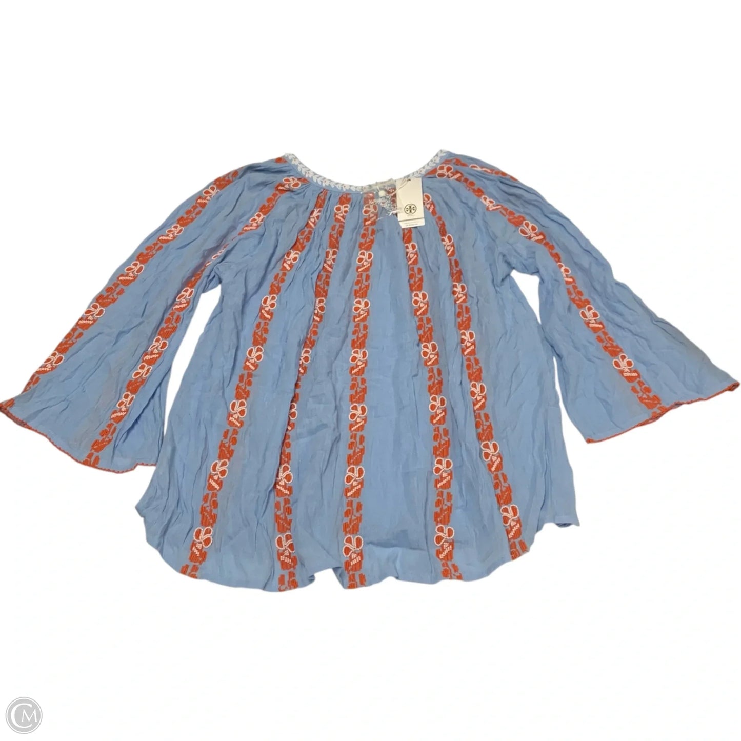 Top Long Sleeve Designer By Tory Burch In Blue & Orange, Size: S