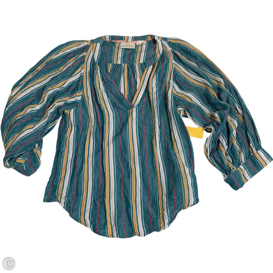 Top Long Sleeve By Maeve In Blue & Yellow, Size: S