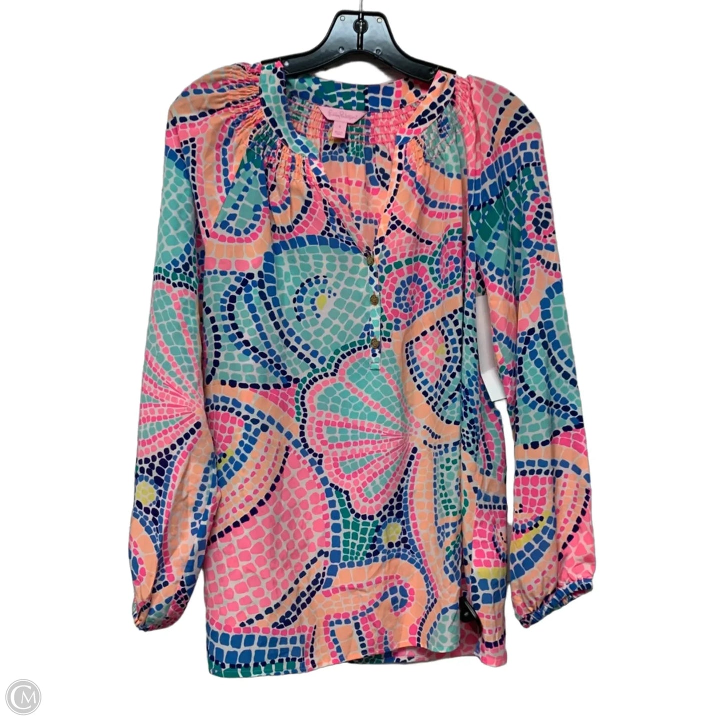 Top Long Sleeve Designer By Lilly Pulitzer In Blue & Pink, Size: S