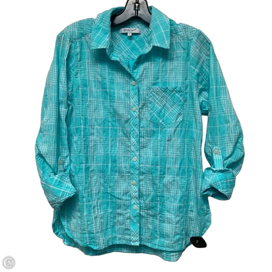 Top Long Sleeve By Foxcroft In Blue & White, Size: M